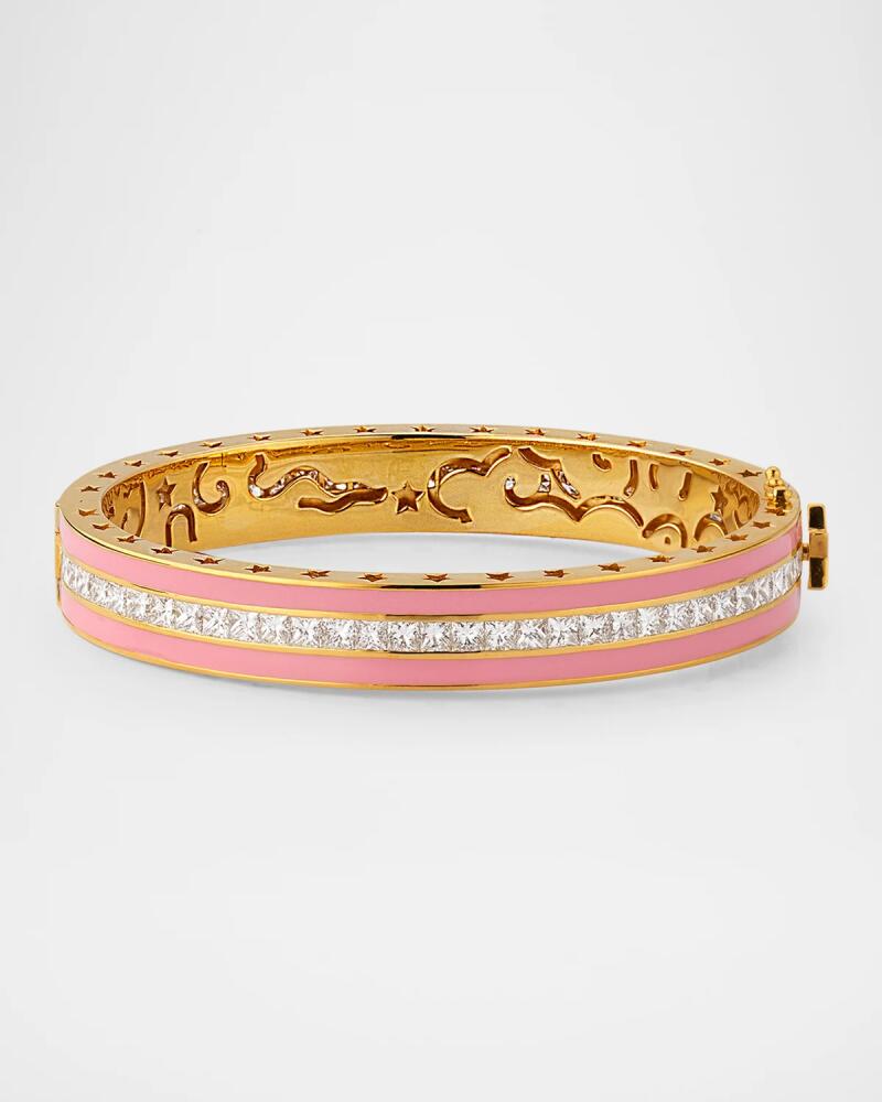 Buddha Mama 20K Yellow Gold Pink Enamel and Diamond Bangle Bracelet Cover