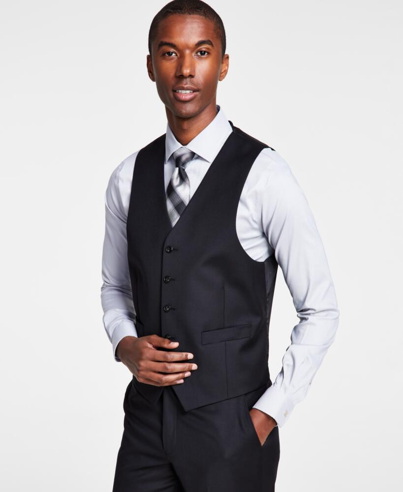 Michael Kors Men's Classic-Fit Wool-Blend Stretch Solid Suit Vest - Black Cover