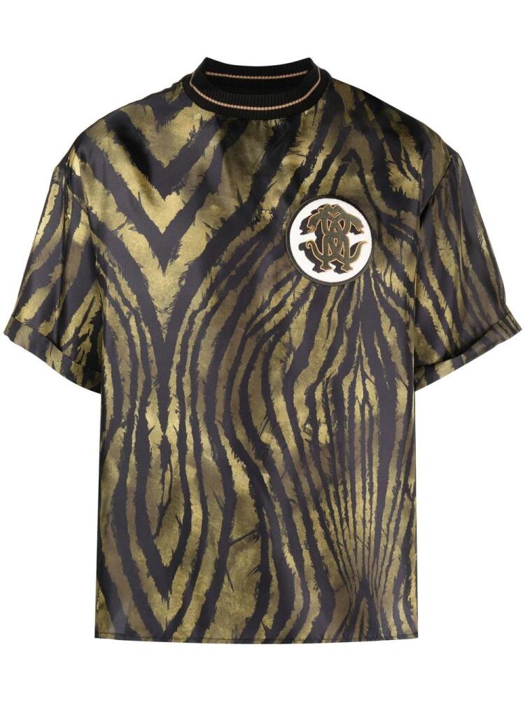 Roberto Cavalli tiger-print logo-patch silk T-shirt - Green Cover