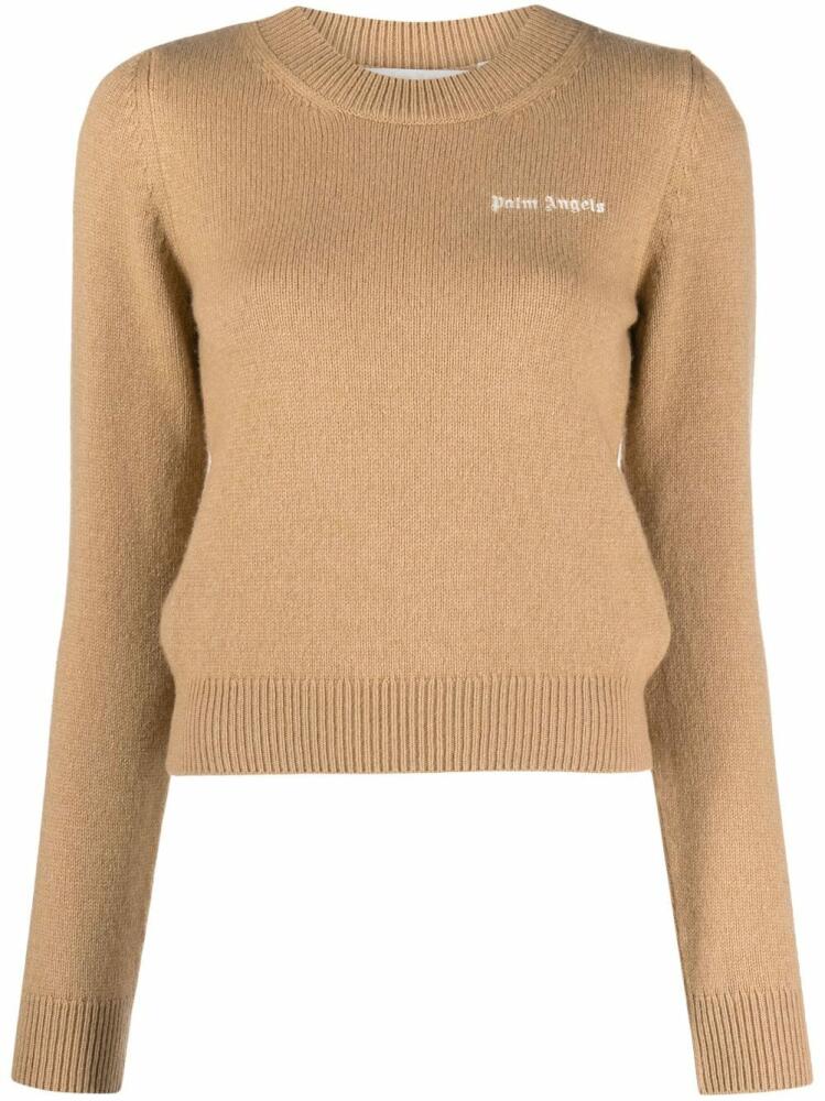 Palm Angels logo-embroidered merino-blend jumper - Neutrals Cover