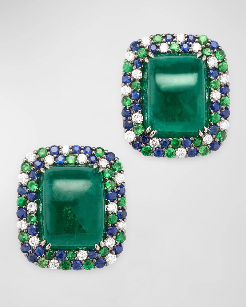 Alexander Laut 18K White Gold and Platinum Emerald, Tsavorite, Sapphire and Diamond Earrings Cover