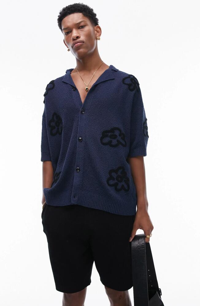 Topman Floral Button-Up Cardigan Shirt in Navy Cover