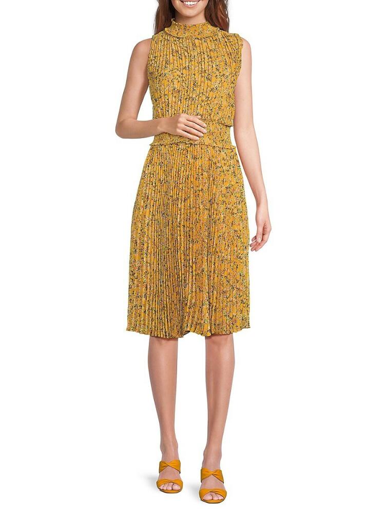 NANETTE nanette lepore Women's Animal-Print Pleated Dress - Gold Rose Cover