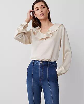 Ann Taylor Flounce V-Neck Blouse Cover