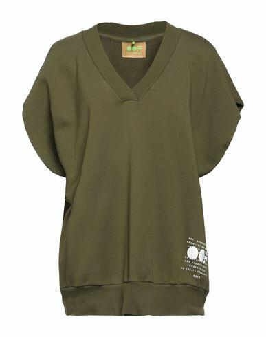 Oof Woman Sweatshirt Military green Cotton Cover