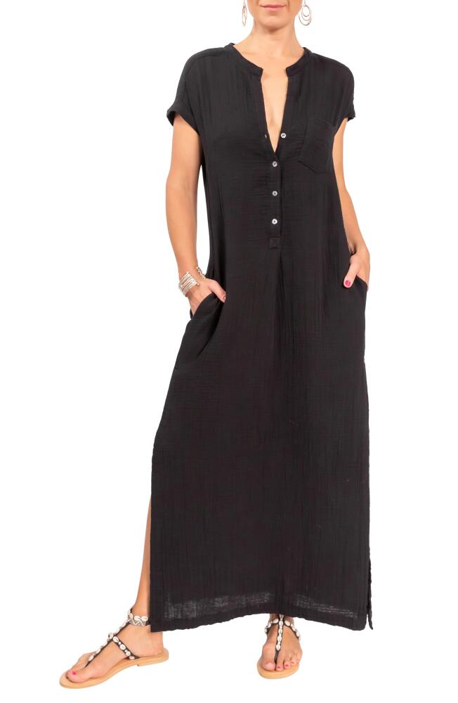 Everyday Ritual Stacey Split Neck Cotton Caftan in Black Cover