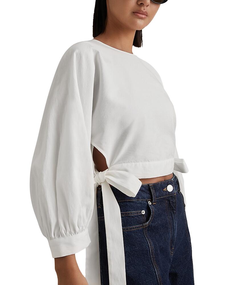 Reiss Immy Balloon Sleeve Tied Crop Top Cover