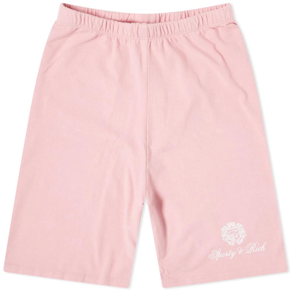 Sporty & Rich Women's Country Crest Biker Cycling Shorts in Rose/White Cover