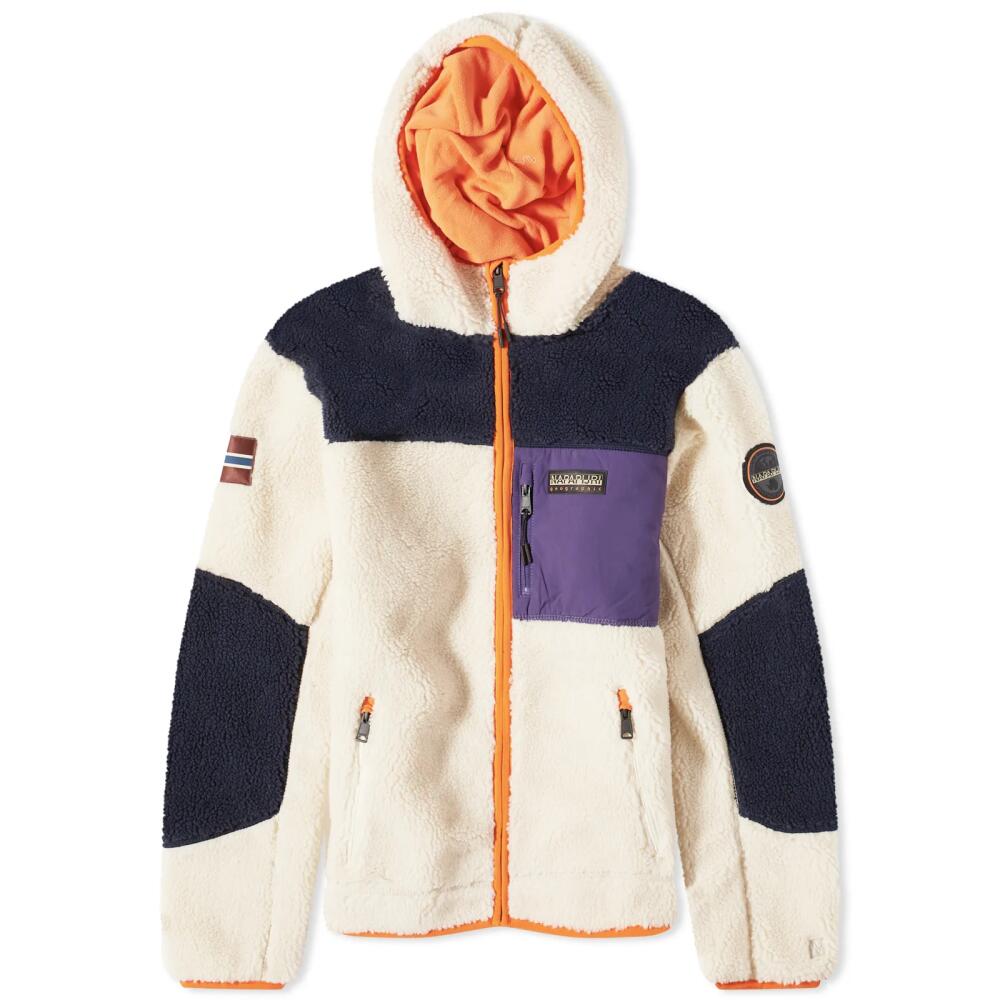 Napapijri Men's Yupik Curly Fleece Jacket in White/Navy/Purple Cover