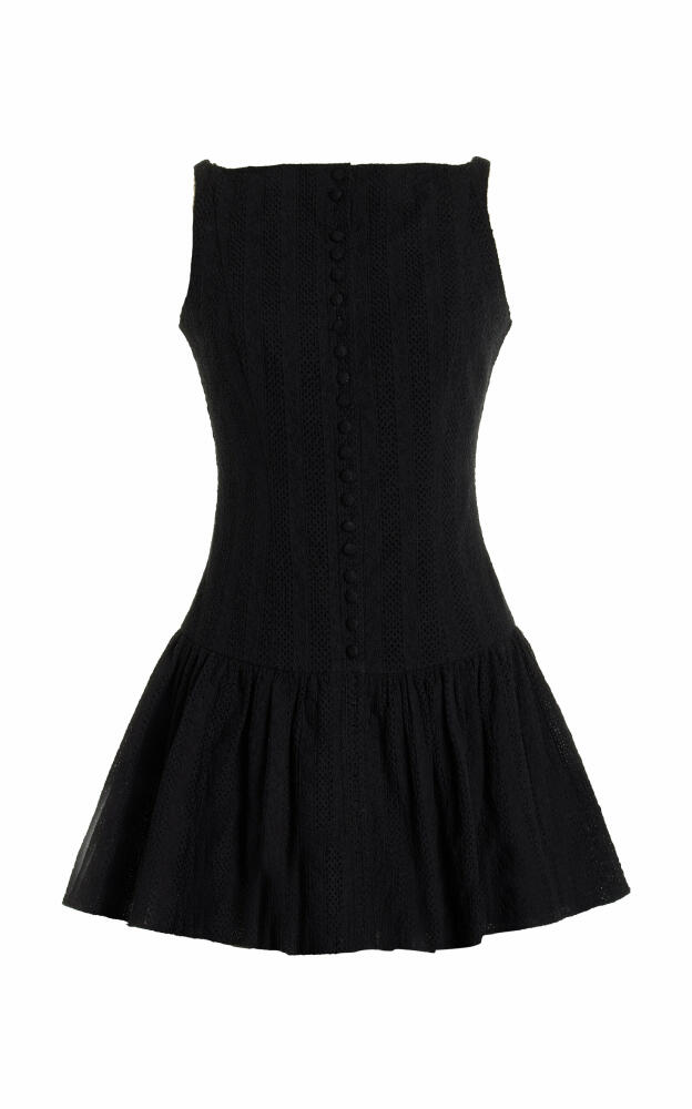 Mirror Palais - Kissing Booth Flared Eyelet-Cotton Mini Dress - Black Cover