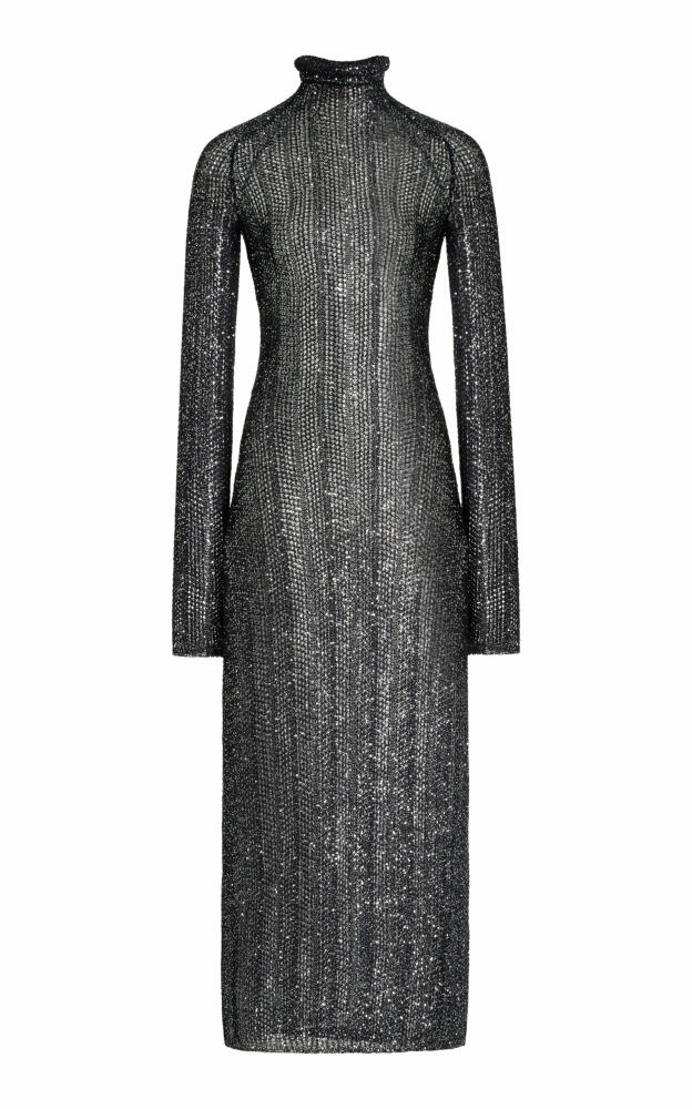 ALAA - Sequined-Knit High-Neck Maxi Dress - Grey Cover