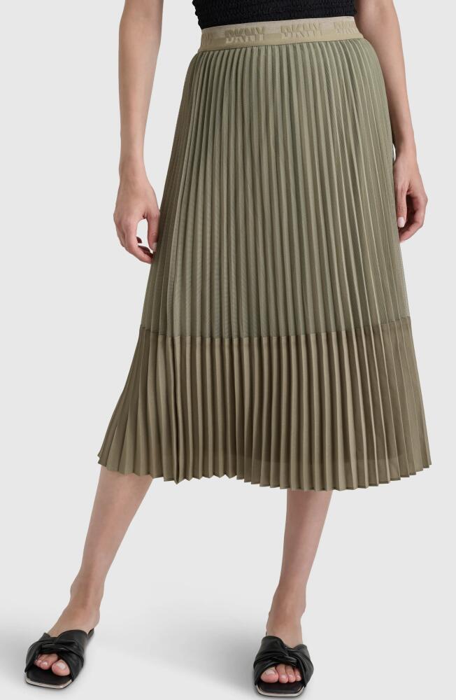 DKNY Plissé Midi Skirt in Light Fatigue Cover