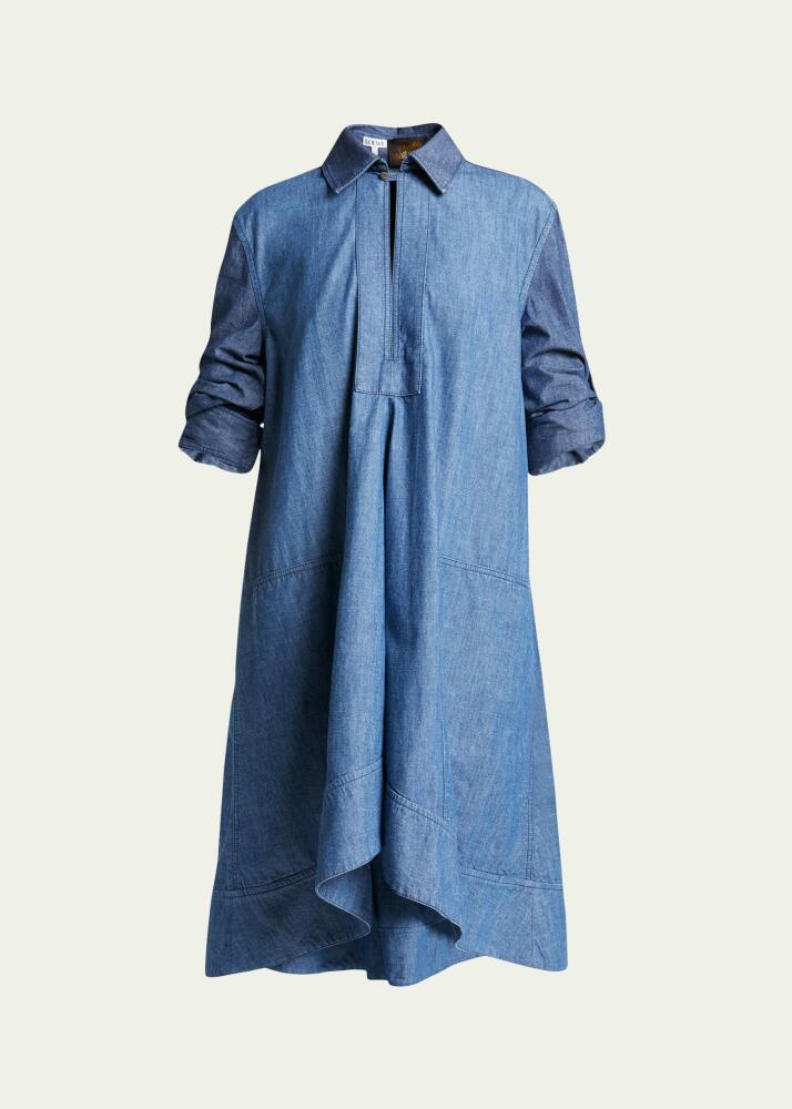 Loewe x Paula Ibiza Denim Wrap Tunic Dress with Rolled Cuff Sleeves Cover