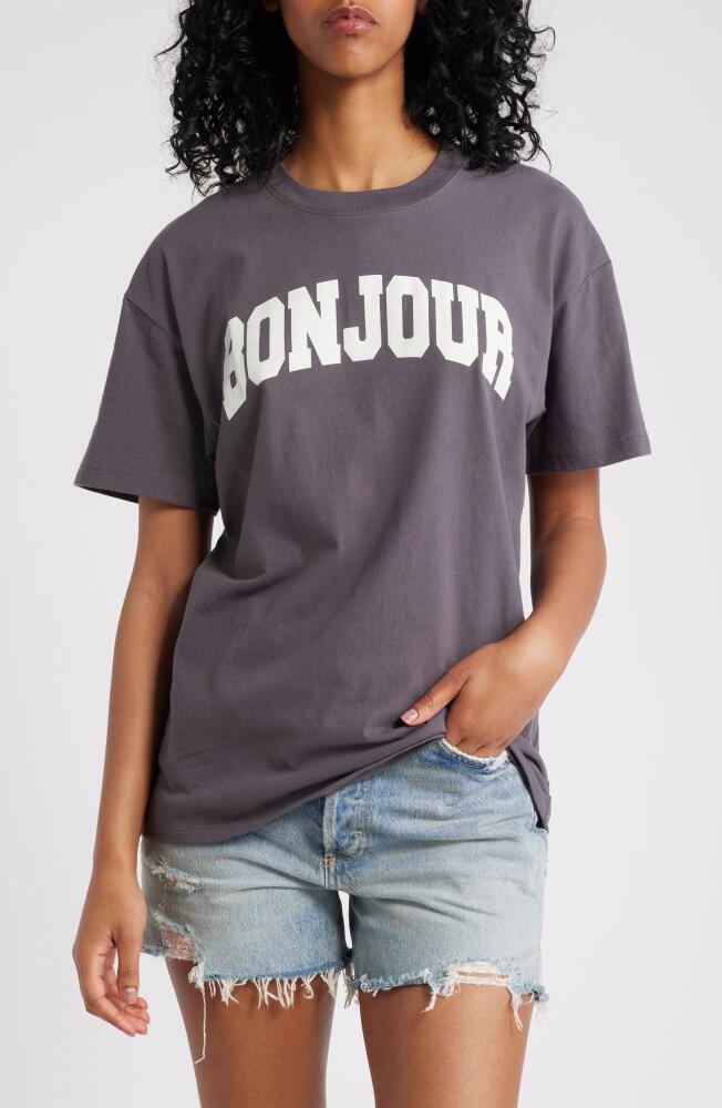 Vinyl Icons Bonjour Cotton Graphic Boyfriend T-shirt in Washed Black Cover