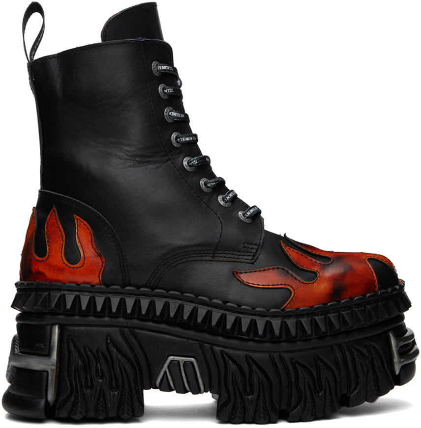 VETEMENTS Black New Rock Edition Flame Combat Boots Cover