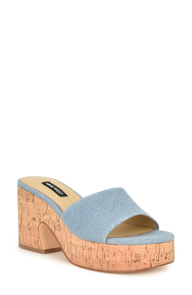 Nine West Boone Denim Platform Slide Sandal in Light Blue Cover