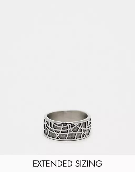 ASOS DESIGN waterproof stainless steel band ring with texture in silver tone Cover