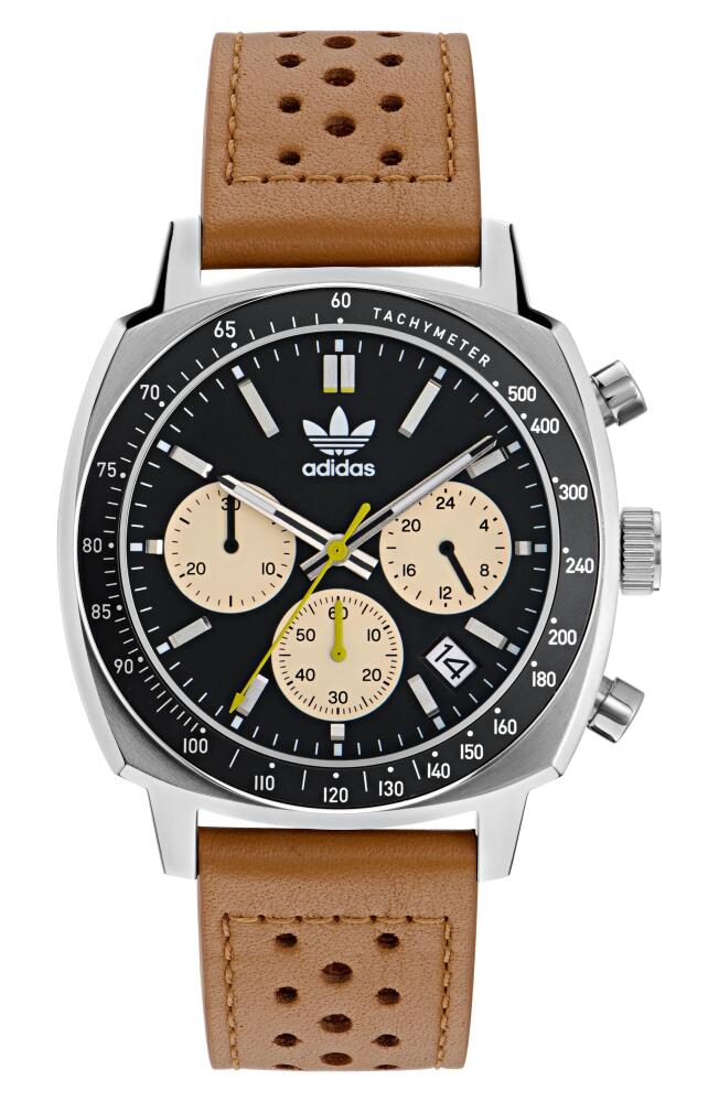 adidas Chronograph Leather Strap Watch in Tan Cover