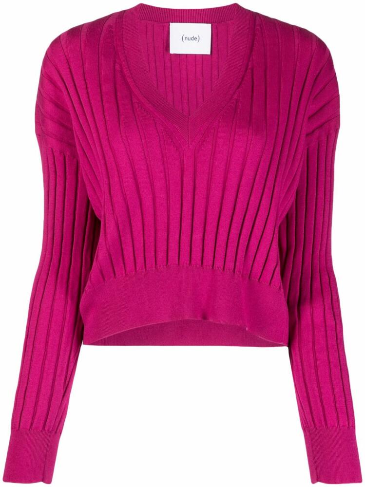 Nude V-neck ribbed-knit top - Pink Cover