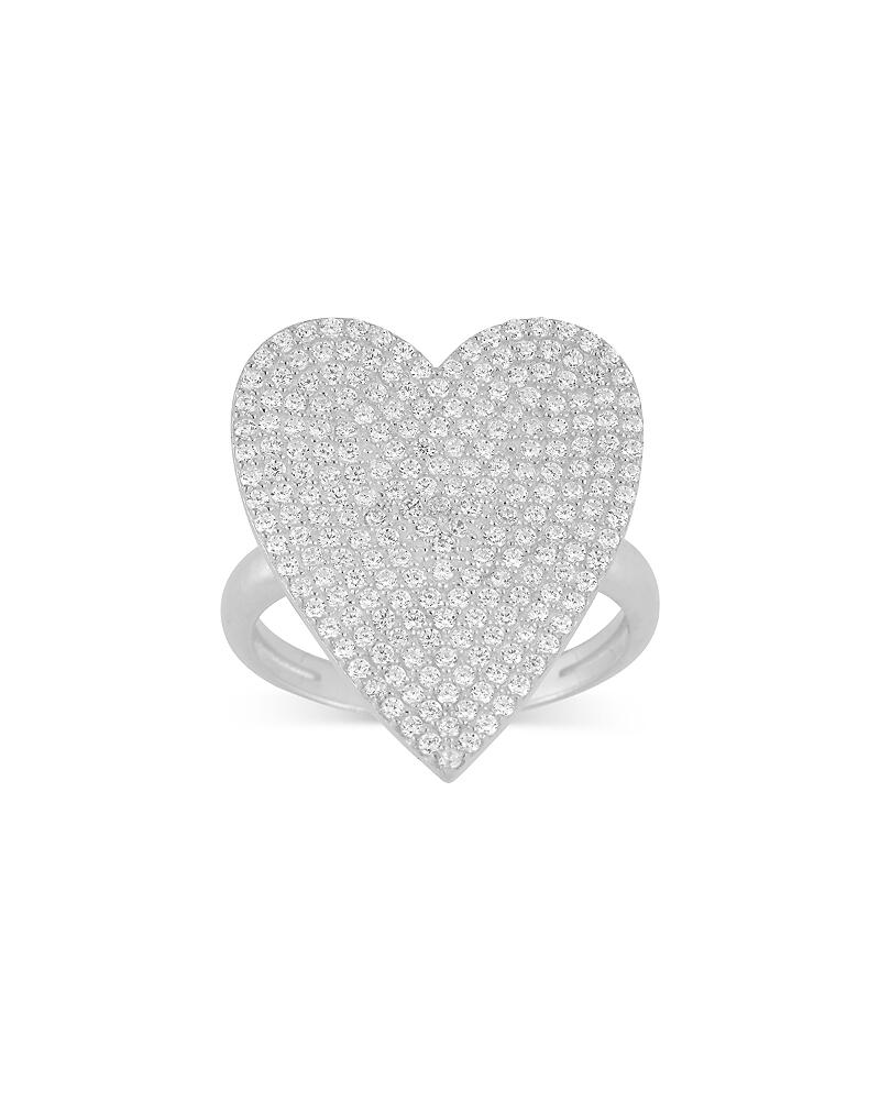 Aqua Pave Heart Ring in Rhodium Plated Sterling Silver - Exclusive Cover