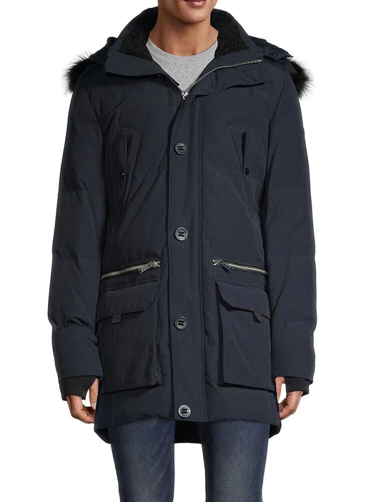 Karl Lagerfeld Paris Men's Faux Fur-Lined & Trimmed Parka Coat - Navy Cover