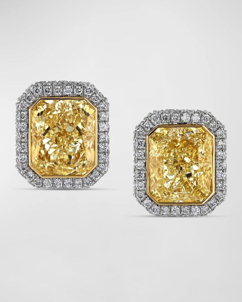 Neiman Marcus Diamonds Platinum and 18K Yellow Gold Radiant Diamond Martini Stud Earrings, 7.2tcw, 0.50"L x 0.45"W Cover