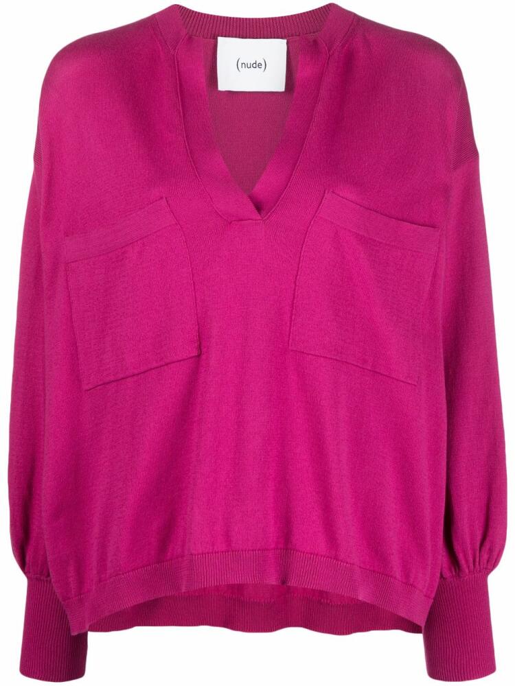 Nude V-neck cotton jumper - Pink Cover