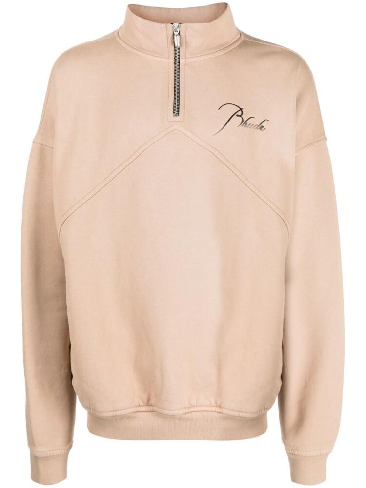 RHUDE logo-embroidered high-neck sweatshirt - Neutrals Cover