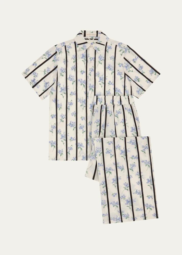 Olivia von Halle Alabama Striped Floral-Print Silk Pajama Set Cover