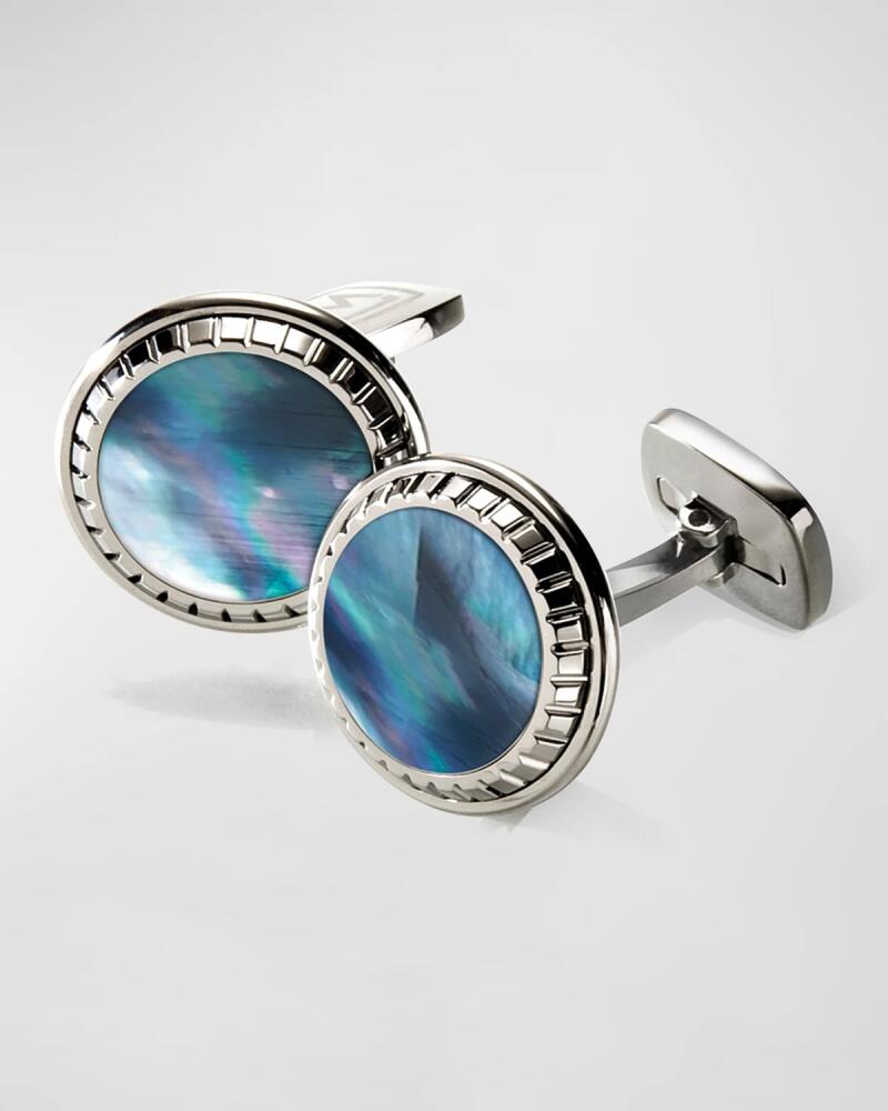 M Clip Men's Gray Mother-Of-Pearl Round Cufflinks Cover