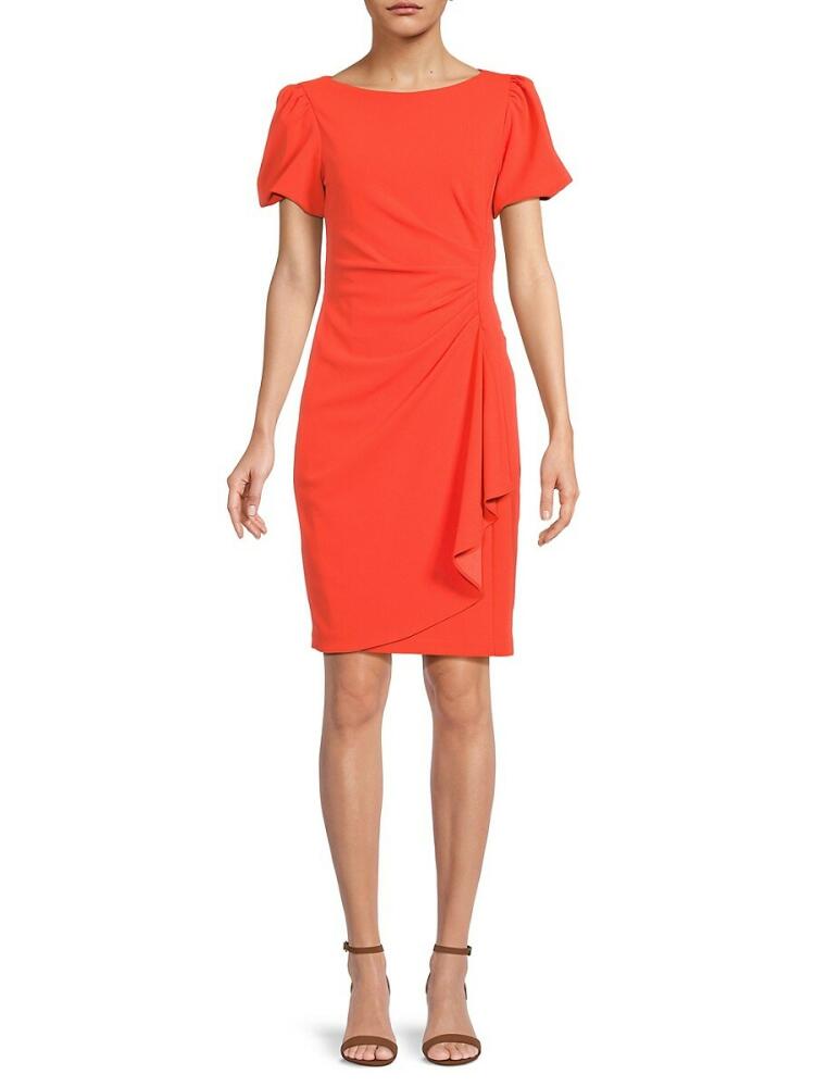 DKNY Women's Puff Sleeve Ruffle Mini Dress - Tiger Lily Cover