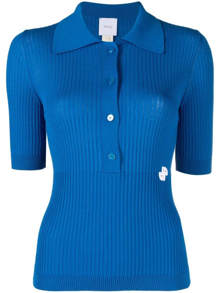 Patou embroidered logo knitted polo top - Blue Cover