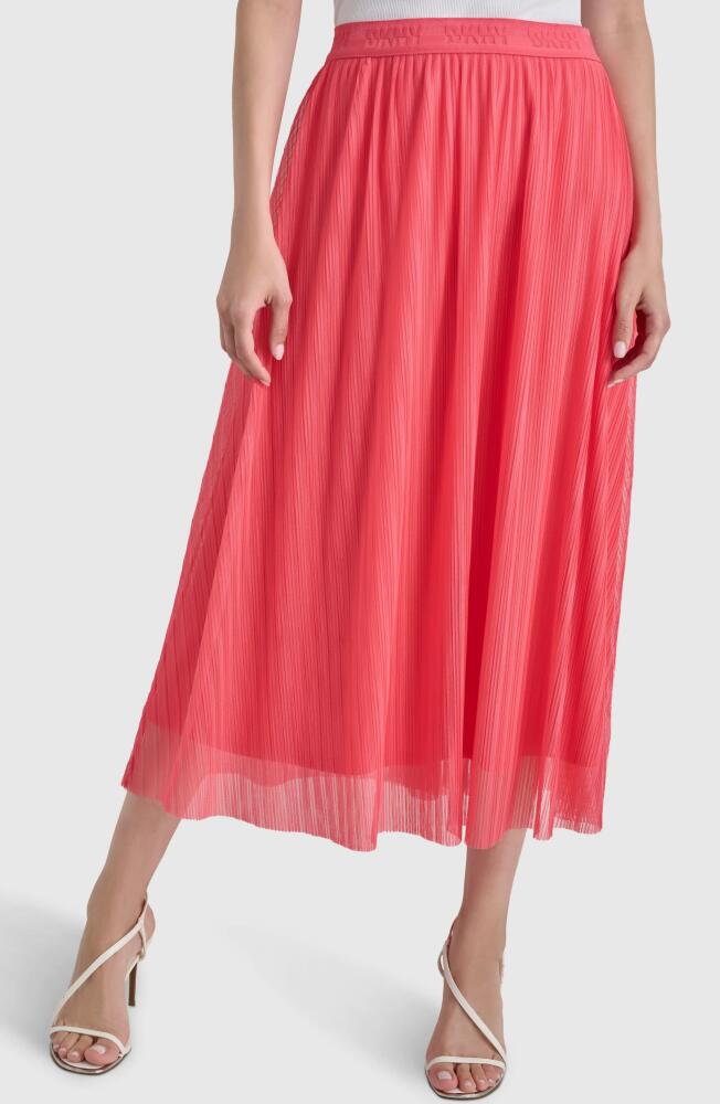 DKNY Plissé Midi Skirt in Beach Coral Cover