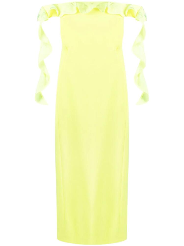 David Koma ruffle-detail off-shoulder dress - Yellow Cover