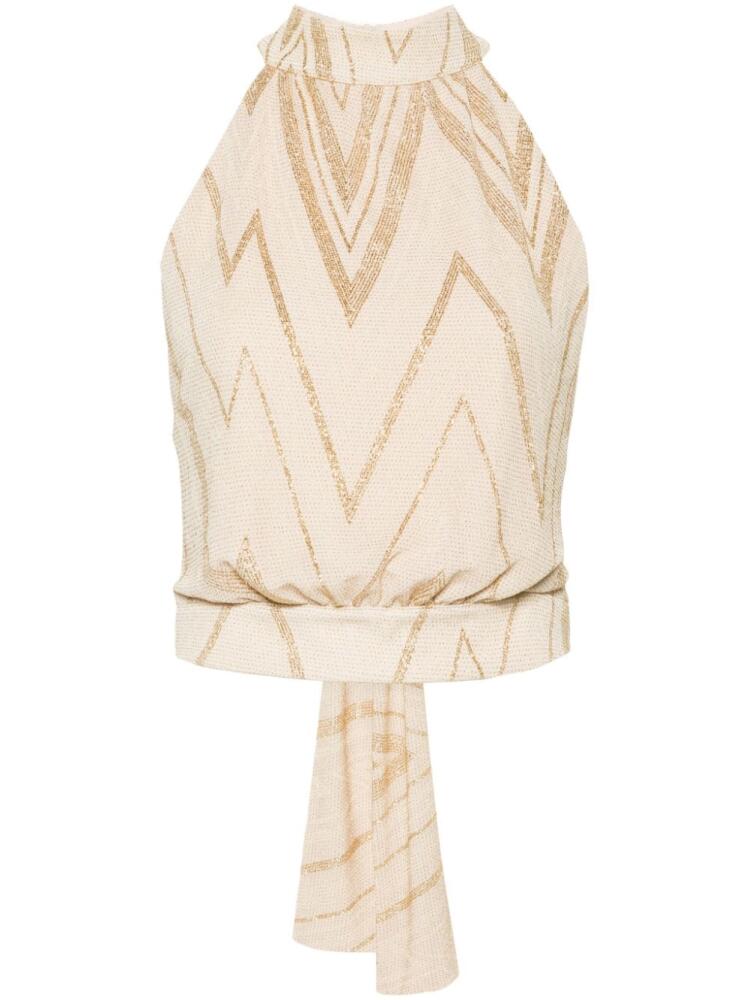 LIU JO chevron-lurex halterneck blouse - Neutrals Cover