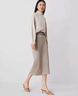 Ann Taylor Petite Faux Suede Midi Pencil Skirt with Belt Cover