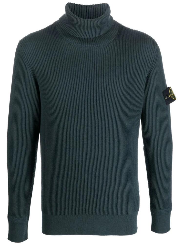 Stone Island Compass-patch roll-neck jumper - Blue Cover