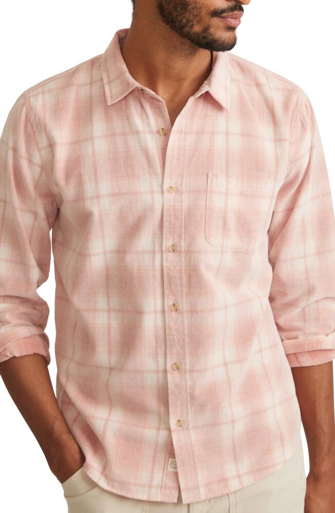 Marine Layer Lightweight Plaid Corduroy Button-Up Shirt in Pink Plaid Cover