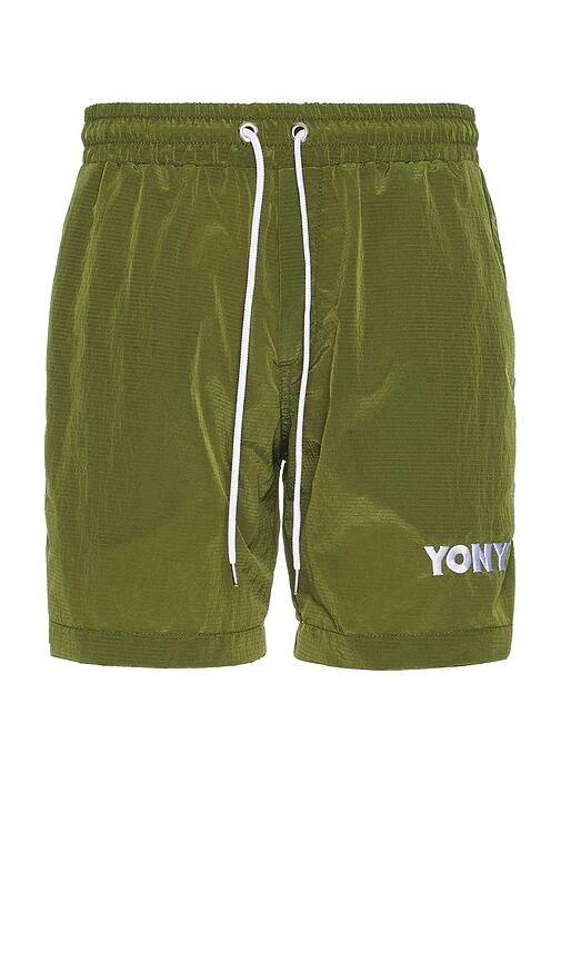 YONY Logo Swim Trunks in Green Cover