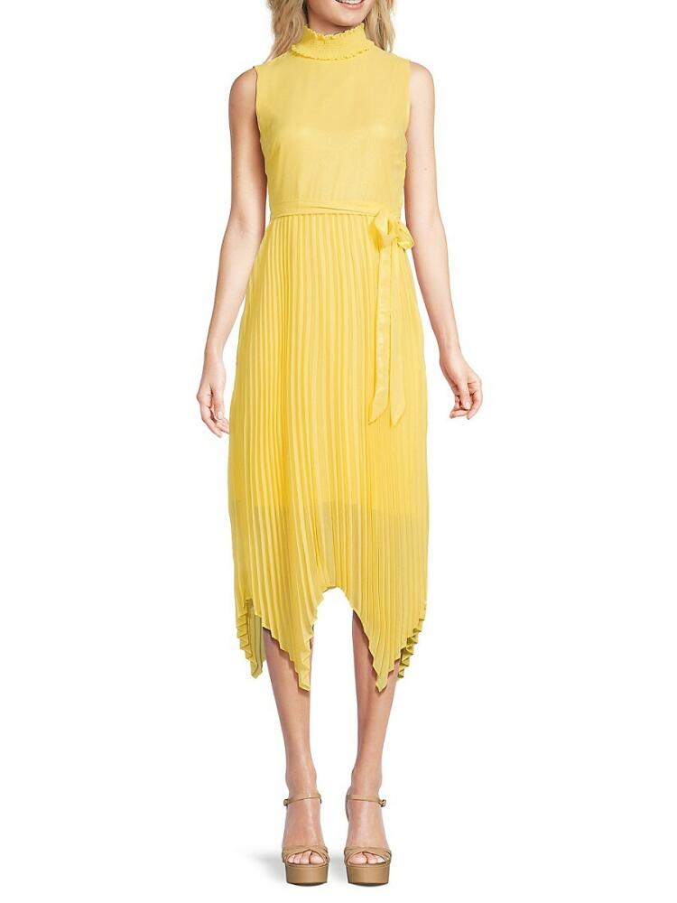 NANETTE nanette lepore Women's Belted Accordion Pleat Midi Dress - Yellow Glimmer Cover