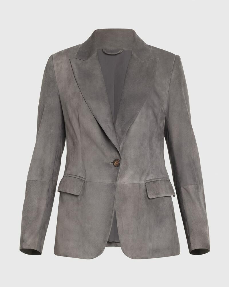 Brunello Cucinelli Suede One-Button Jacket Cover