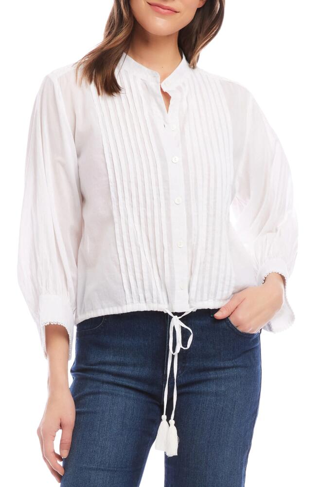 Karen Kane Pintuck Pleat Cotton Button-Up Shirt in Off White Cover