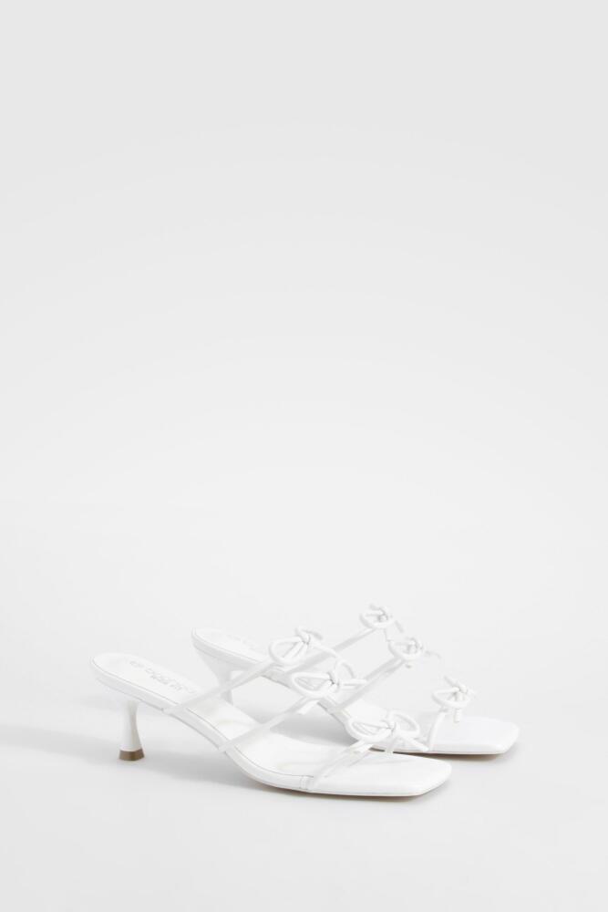 boohoo Womens Wide Width Bow Detail Low Heeled Mules - White Cover