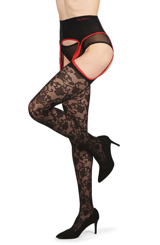 MeMoi Secret Garden Suspender Tights in Black-Red Cover