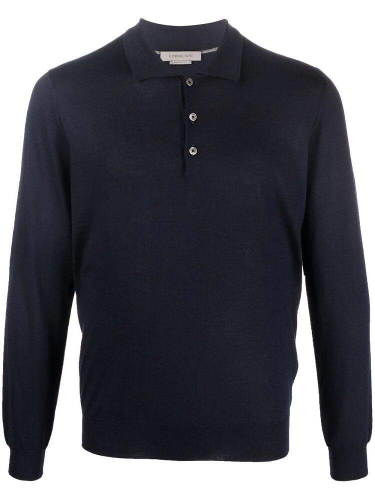 Corneliani long-sleeve wool polo shirt - Blue Cover