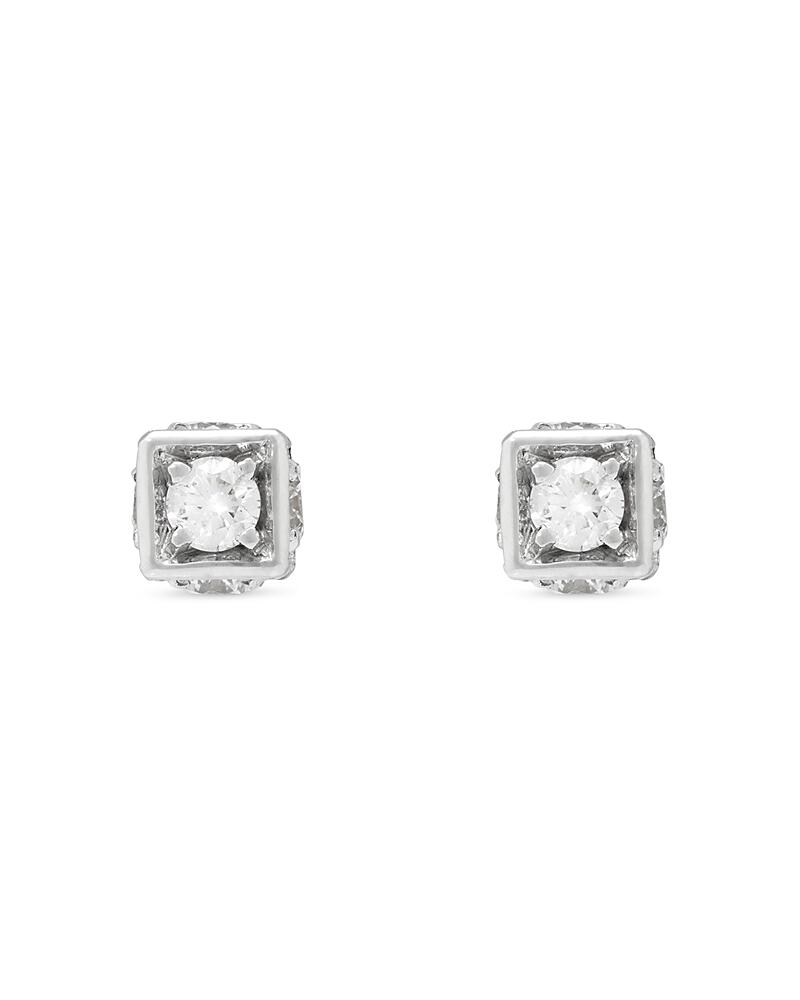 Miseno Jewelry 18K White Gold Faro Diamond Cube Stud Earrings Cover