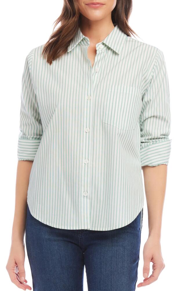 Karen Kane Stripe Ruched Sleeve Cotton Button-Up Shirt Cover