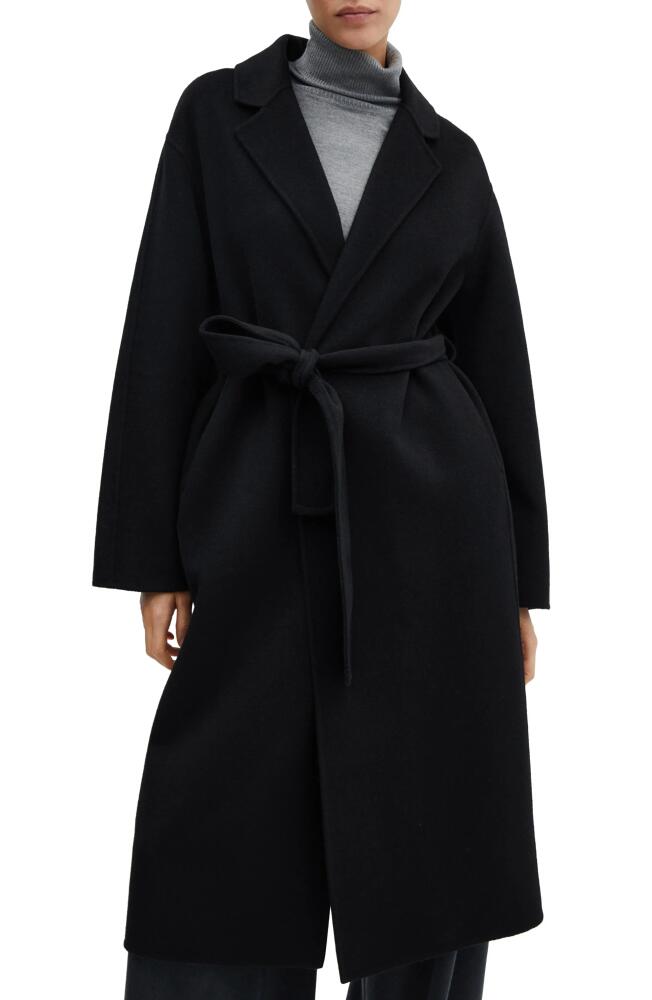 MANGO Belted Wool Blend Coat in Black Cover