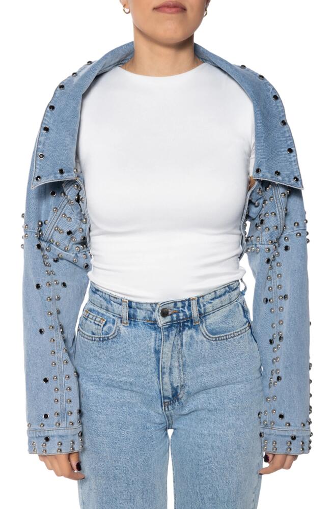 AZALEA WANG Studded Crop Denim Jacket in Blue Cover