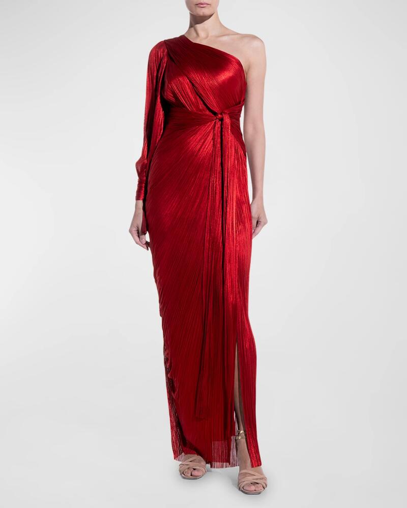 Maria Lucia Hohan Palmer Metallic Plisse One-Shoulder Wrap Gown Cover